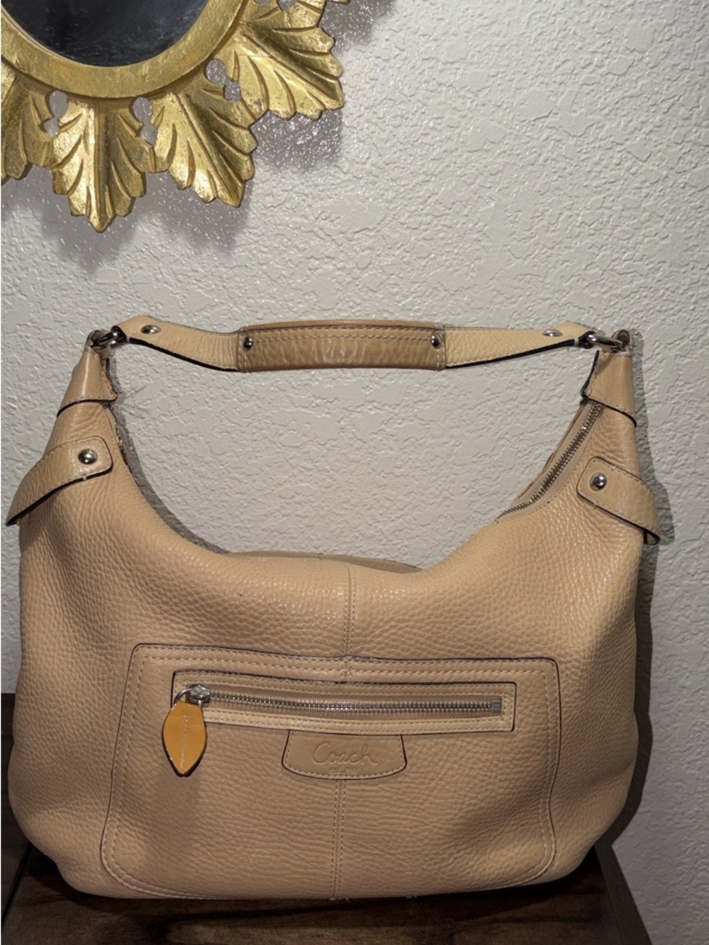 Coach Penelope Pebbled Leather Beige Shoulder Bag